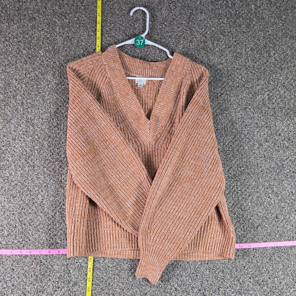 A New Day Sweater Women Medium Terracotta Marled V-Neck Chunky Knit Raglan